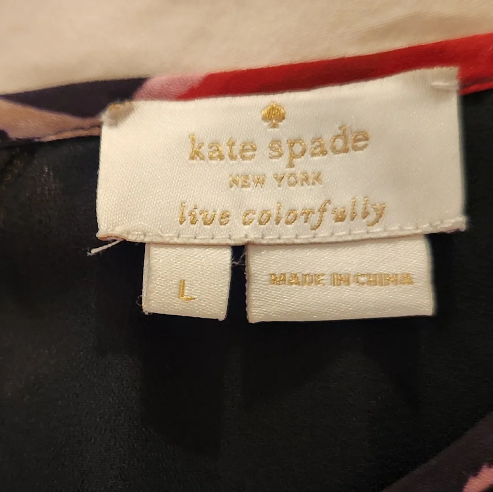 Kate Spade Blouse Hazy Rose Double Layer, Floral Pink, Black, Green Sz Large EUC